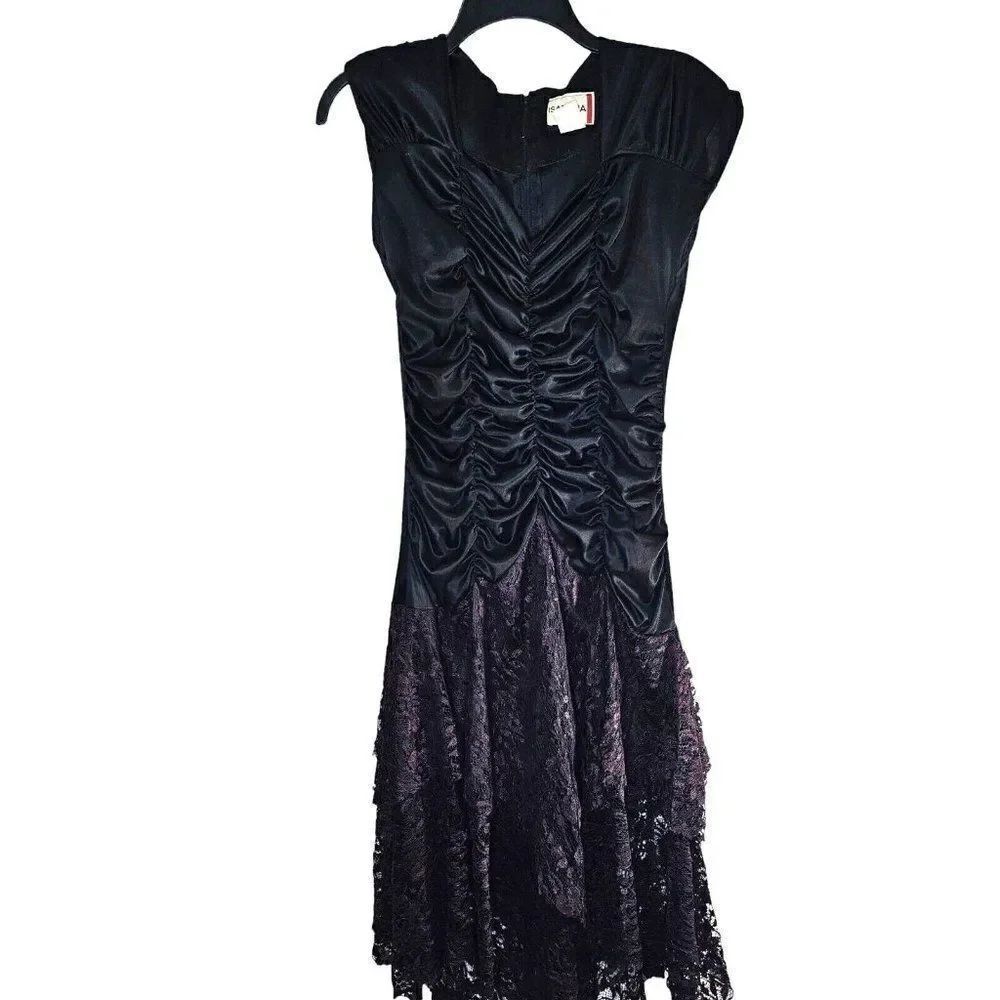 Vintage 80s Isadora Dress Womens Size XS Black Formal Prom Lace Goth Witchy